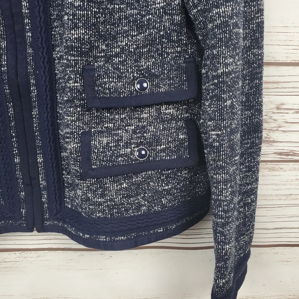 NWOT Talbots Womens Size 12 Navy Blue/White Tweed Zip Blazer Jacket